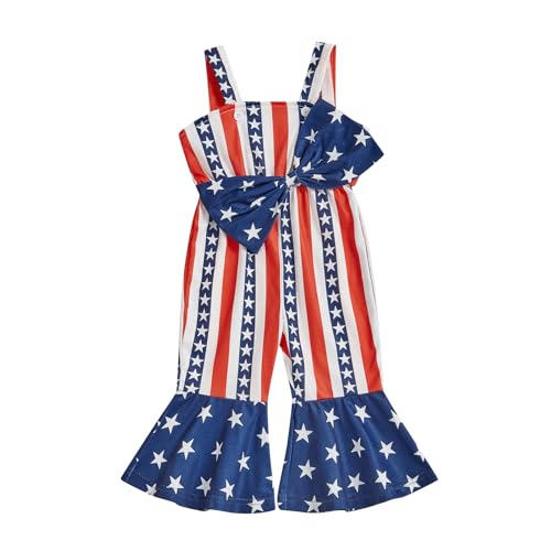 LAGKIYOJ 4th of July Toddler Girl Outfit Patriotic Star Striped Print Romper suspender pants Sumemr Baby Girl Clothes (Blue, 3-4 Years)