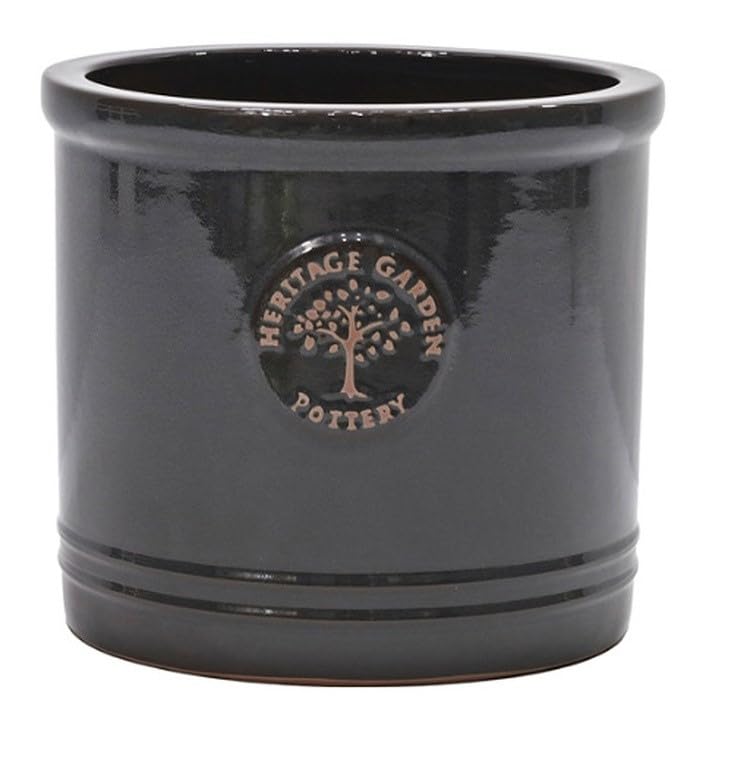 Large 30cm Grey Heritage Cylinder Garden Ceramic Planter Plant Flower Pot - Frost Proof