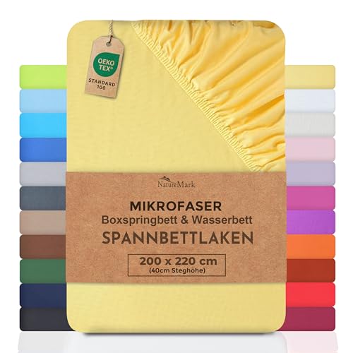 NatureMark Microfaser Boxspringbett & Wasserbett Spannbettlaken 200 x 220 cm - 40 cm Steghöhe - 200x220cm Spannbetttuch - 100% Polyester, Gelb