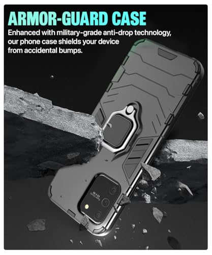 Image of WOW IMAGINE Shock Proof Back Case Mobile Cover for Samsung Galaxy S10 Lite | Back Cover Case (Tough Armor | Hybrid PC + TPU | Ring Holder & in-Built Kickstand | Black)