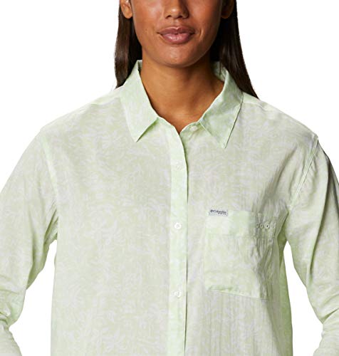 Columbia Women's Slack Water Woven Long Sleeve Shirt, Light Lime Kona Print, Large #TOP3