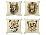 Cojín de cabeza de animal, diseño de león tigre, fundas de almohada cuadradas decorativas de algodón y lino, para sofá, coche, dormitorio, funda de almohada al aire libre, 45 x 45 cm, juego de 4