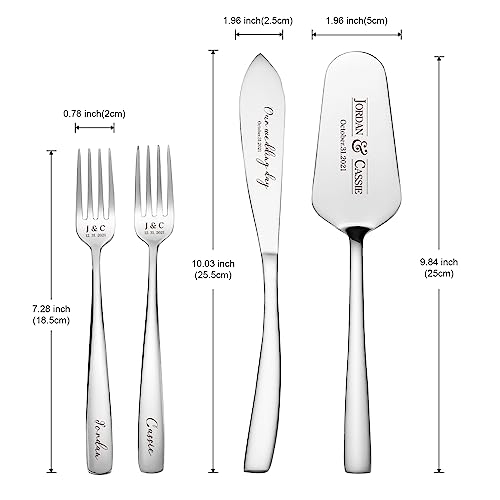 Aw Bridal Personalized Wedding Cake Server Set With Forks, Engraved Cake Cutter Serving Set Pie Pastry Severs Gifts For Anniversary Bridal Shower Birthday Parties//Dk2201Cpp87// #TOP5