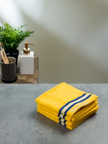 Image of NAUTICA Super Soft Zero Twist 100% Cotton Towel -4pc Face Towel (Vintage Crew Stripe) solid-yellow-500 GSM