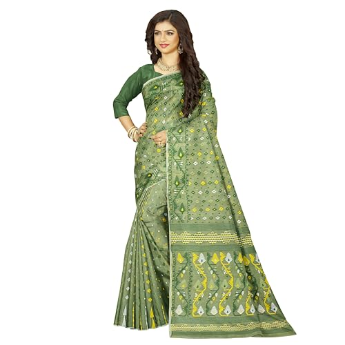 Image of Mayabi Women's Dhakai Jamdani Cotton Silk Saree Traditional Bengali Tant Korat Work, Without Blouse Piece