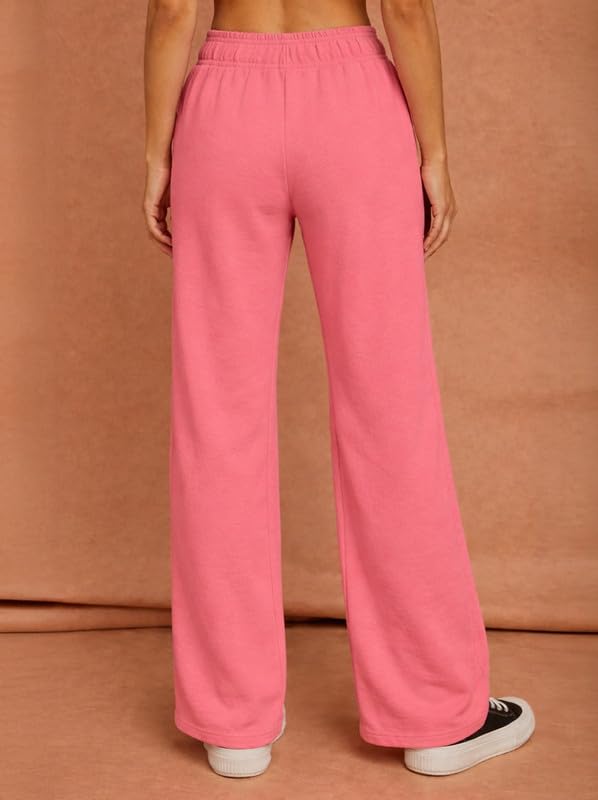 Image of Women's Wide Leg Sweatpants - Soft Fabric High Waist Lounge Pants with Drawstring & 2 Pockets, Casual Relaxed Fit Track Pants Size -S-M-L-XL-2XL-3XL