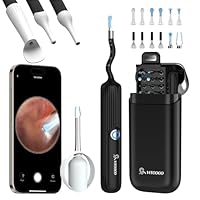 VITCOCO Otoscopio, Lmpia Oidos con Camara 1080P HD, Limpiador de Oidos Cera IP67 Impermeabilidad con 6 Luces LED, Limpiador Oidos Adultos Incluye 15 Accesorios para iOS y Android
