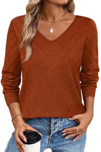 Image of WIHOLL Sweaters for Women V Neck Casual Knit Long Sleeve Tops Lightweight Pullover Clothes Fall Fashion Outfits 2026