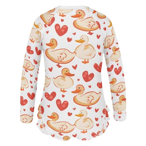 Duck and Red Heart Girls Long Sleeve Swimsuit Rash Guard One Piece Bathing Suits Zipper 3-12T3