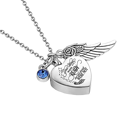 God has You in his arms with Angel Wing Charm Cremation Ashes Jewelry Keepsake Memorial Urn Necklace with Birthstone Crystal (Little bird + Your +Angel Wing&12 Pcs Birthstone)3