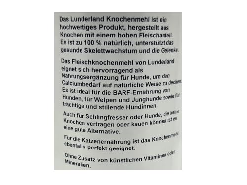 Lunderland Knochenmehl 700g Ergänzungsfuttermittel für Hunde und Katzen I Natürliches Calcium zur Unterstützung der Knochen und Gelenke I 100% Knochenmehl