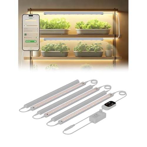Smart Grow Light for Indoor Plants,3500K Full Spectrum LED Plant Light Strips with 3/9/12H Auto Timer,Stepless Dimming,Modular Design,Plug and Play (White, 6 Pack 48W) White 6 Pack 48W