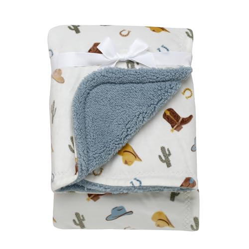 Image of 2 Ply Silky Baby Blanket, Reversible, Western Ranch Print (Grey and Cream, 30 in. x 40 in.)