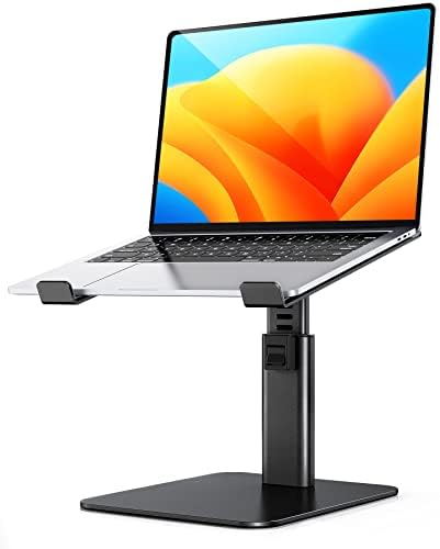 RIWUCT Laptop Stand for Desk, 8 Adjustable Height Aluminum Computer Stand, Ergonomic Laptop Riser Holder Sit to Stand Compatible with MacBook, Air, Pro and More 10"-16" Notebooks - Black