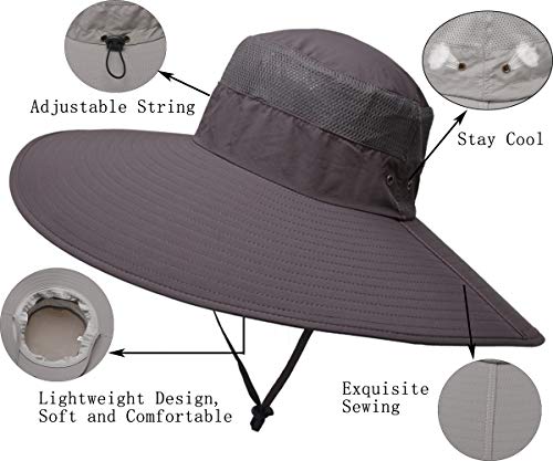 Leotruny Super Wide Brim Bucket Hat Upf50+ Waterproof Sun Hat For Fishing Hiking Camping (C05-Gray) #TOP3