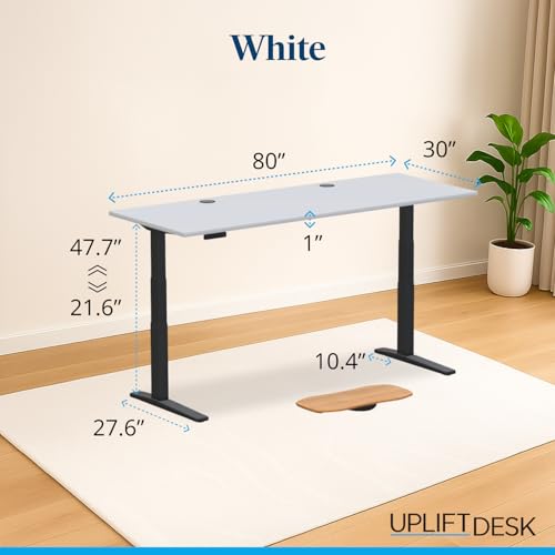 Image of UPLIFT DESK V3 2-Leg White Laminate Wood Standing Desk - Adjustable Height, Advanced 1-Touch Memory Keypad, Under Desk Cable Management, Wire Grommets & Rocker Board (Black C-Frame, 80 x 30 inch)
