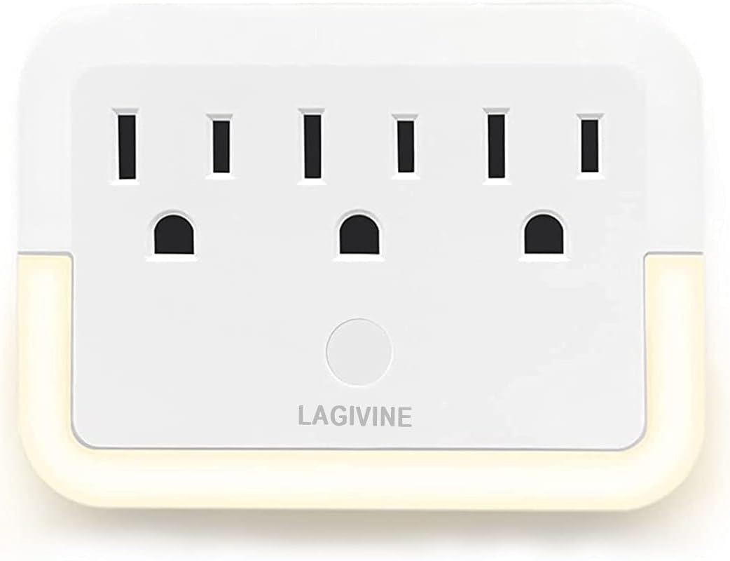 Multi Plug Wall Mount Outlet Adapter, Outlet Extender with Light-Sensing,Power Strip with Warm Night Light for Home Office Hotel Travel-White(1 Pack)