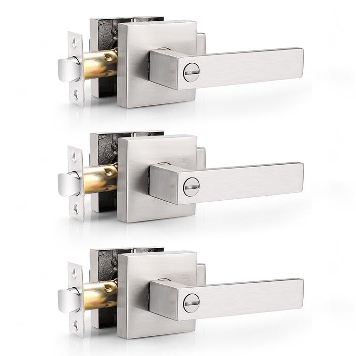 Probrico Brushed Nickel Door Handles with Lock - 3 Pack -1