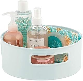 mDesign Rotatable Vanity Tray with Handles  Bathroom Storage for Lotions, Cosmetics and Medication  Round Makeup Storage for Bathroom and Kitchen  Mint Green