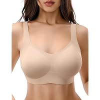 Lehoba Seamless Bras for Women, Wireless Supportive Bra Comfortable No Underwire Full Coverage Push Up Bra Plus Size Nude