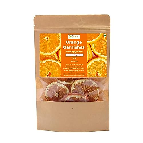 Image of Omrai Foods Dried Orange Slices Garnishes 50GM (Pack of 1) | Dehydrated Orange Fruit Garnish for Cocktails, Mocktails, Detox Water, Tea | 100% Natural Air Dried Fruit Slices for Decoration