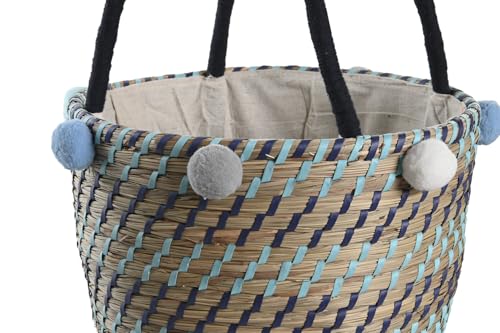 Set 3 paniers seagrass et polyester 43x43x43 cm à pompons