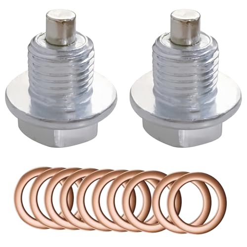 ZWWOGE 2 PCS Tornillo magnético de drenaje de aceite M14 x 1,5 y 10 piezas arandela carter aceite, tornillo de drenaje de aceite con anillo de sellado,tuerca de drenaje del cárter de aceite