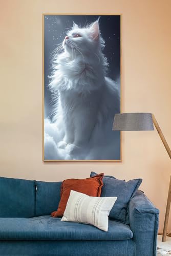 Kit de manualidades para adultos de gato blanco en diamond painting 5D para aliviar el estrés 5