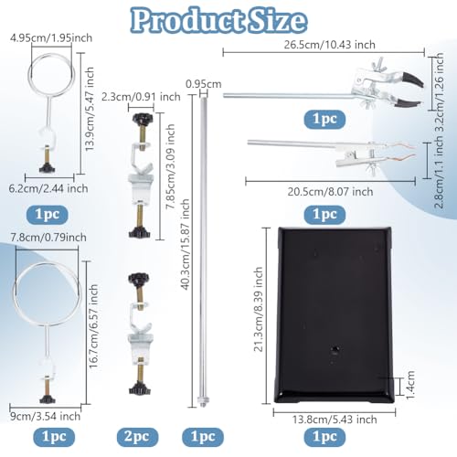 OLYCRAFT Laboratory Grade Stand Support Set Lab Stand and Clamp Set with 2 Retort Rings, Flask Clamp, Burette Clamp 16" Rod 8.3"x5.4" Base for Labware Scientific Glassware - Thumbnail 3