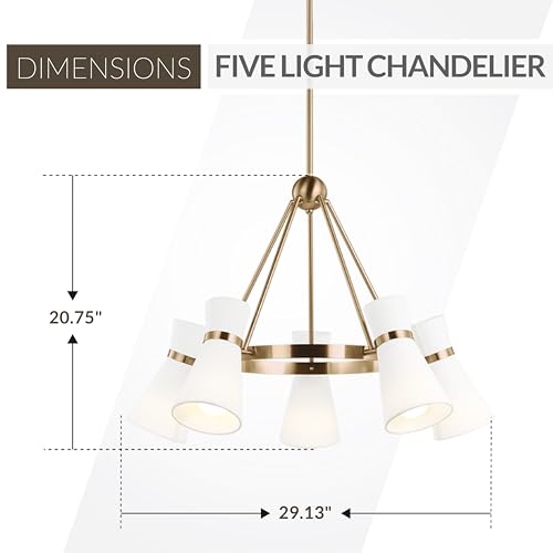 Generation Lighting 5-Light Clark Chandelier Satin Brass 3190505-848, Modern Ceiling Light Fixture for Room Decor, Chandelier for Dining Room or Living Room Uses Standard or LED Light Bulbs by Generation Lighting - Image 3