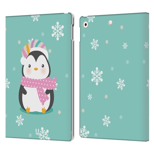 Protection iPad 10.2 Manchots de Noël étui cuir Aqua Kawaii durable