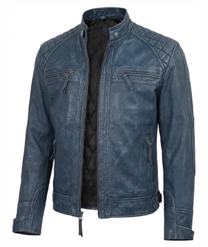 Image of Mens Vintage Retro Biker Cafe Racer Jackets - Diamond Quilted Style Genuine Leather Motorcycle Jacket