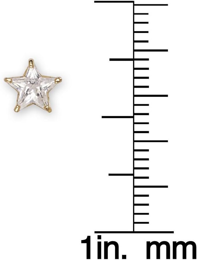 Jewelryweb - Solid 14k Yellow Gold Star-shaped Cubic Zirconia Stud Screw Back Earrings -4mm 5mm 6mm - Screw back Earrings for Women - Cubic Zirconia Star Earrings Stud