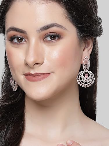 Image of Karatcart Women Silver Plated Blue American Diamond Studded Jhumki Earrings