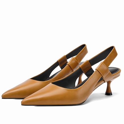 Pointed Toe Slingback Kitten Heels for Women, Leather Stiletto Heel Pumps with Elastic Strap Elegant Bridal Heel Dating Party Work Office Backless Pumps Shoes4