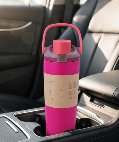 Image of HomeCloud 900ML Stainless Steel Water Bottle - Double-Wall Vacuum Insulated, Leakproof Straw Lid, BPA-Free Reusable Travel Flask with Two-Way Spout for Gym, Office & Outdoor Use (Fushia Move)
