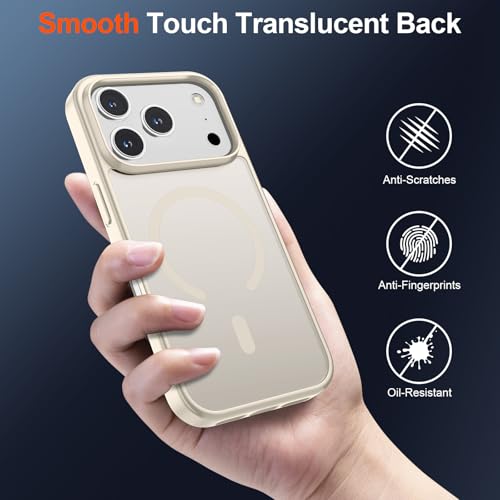 Image of SUPFINE Magnetic for iPhone 17 Pro Case (Compatible with MagSafe)(Military Grade Drop Protection) Translucent Matte Shockproof with Anti-Fingerprint Phone Cover,Antique White