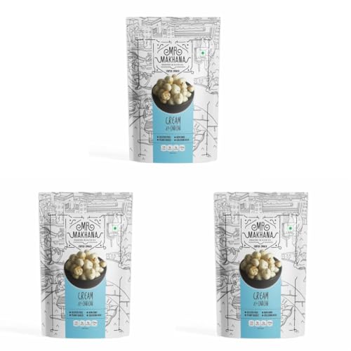 Image of MR. MAKHANA Roasted Makhana And Foxnuts|Healthy Snacks|Gluten Free|Msg Free|Antioxidant|Rich Calcium|Zero Trans Fat|Zero Cholesterol (Creame & Onion),55gm (Pack of 3)