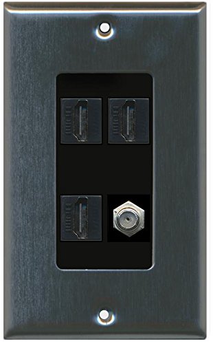 RiteAV - (1 gang dekoracyjny 3 Hdmi czarny Coax czarna płyta ścienna ze stali nierdzewnej (czarna wkładka)