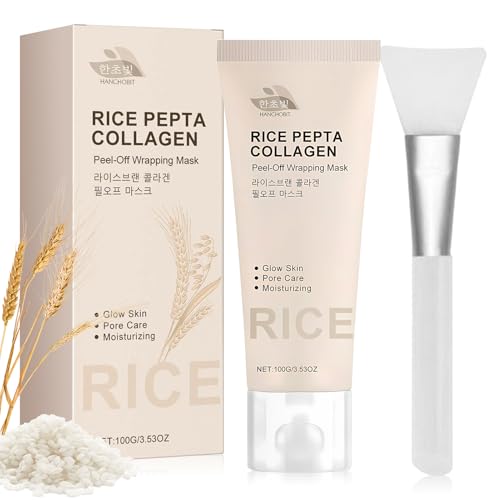 Rice Pepta Collagen Peel-Off Wrapping Mask,Collagen Maske Gesicht Overnight,Rice Kollagen Maske,Tiefe Hydratation,Improve Skin Firmness,Reduziert Mattheit für strahlende Haut,Korean Skincare
