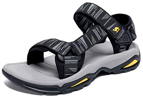CAMEL CROWN Mens Waterproof Hiking Sandals with Arch Support Open Toe Summer Outdoor Beach Water Comfortable Sport Sandals, Black Grey, 10