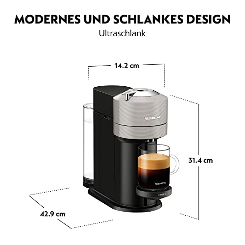 Foto von Krups XN911B Nespresso Vertuo Next Kaffeemaschine mit Aerroccino Milchaufschäumer | 1,7 L Wassertank | Kapselerkennung durch Barcode | 5 Tassengrößen | aus 54 % recyceltem Kunststoff | Hellgrau