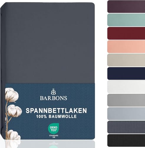 BARBONS Spannbettlaken 90x200cm - 100{b6594d0d308c16d1138b23d5c70a9f81f532b4035d56d337cba45e381ec448eb} Baumwolle Spannbetttuch Oeko-TEX Zertifiziert Bettlaken Jersey Bettwaren und Bettbezug für Boxspringbett und Dicke Matratzen bis 27 cm - Dunkelgrau 90 x 200 BARBONS Spannbettlaken 90x200cm - 100{b6594d0d308c16d1138b23d5c70a9f81f532b4035d56d337cba45e381ec448eb} Baumwolle Spannbetttuch Oeko-TEX Zertifiziert Bettlaken Jersey Bettwaren und Bettbezug für Boxspringbett und Dicke Matratzen bis 27 cm - Dunkelgrau 90 x 200