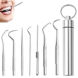 7Pcs Portable Stainless Steel Toothpicks Pocket Set, Reusable Metal Toothpicks with Key Ring for...
