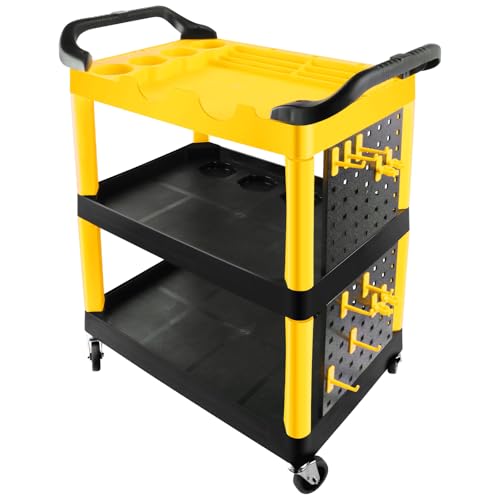Auto Detailing Cart with Wheels 3 Tier Car Detailing Cart with Hanging Boards & Hooks Car Wash Rolling Organizer Cartfor Garage Workshop DIY Home