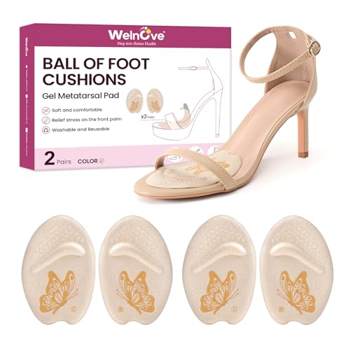 Almohadillas para Pies Ball of Foot Cushion - Welnove almohadillas metatarsianas antideslizantes de gel para talón, plantillas cómodas para todo el día para tacones altos, bodas, fiestas(2 Pairs)