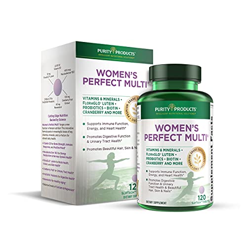Womenâ€™s Perfect Multi by Purity Products - Balanced Multivitamin - Supports Urinary Tract Health, Immune, Bone + Muscle, Hair, Skin, Nails, an Elite Probiotic for Digestive Health + More - 120 Tablets