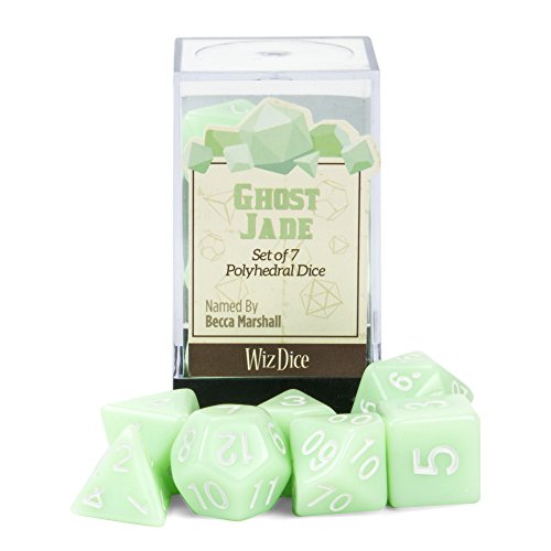 Wiz Dice Ghost Jade Set Of 7 Polyhedral Dice, Solid Pastel Mint Green Rpg Dice With Clear Display Box #TOP5