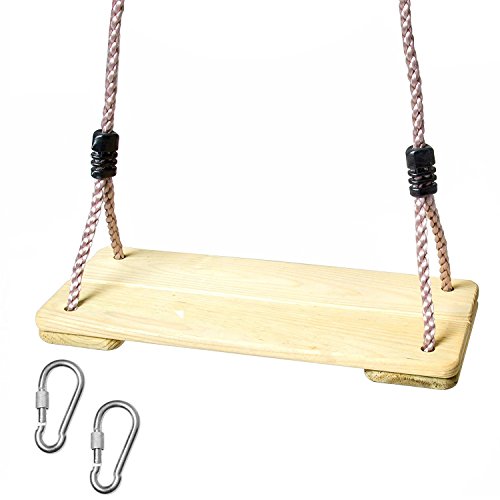 Wooden Swing Chair for Kids & Adults – Wood Swing Seat for Hanging from Outdoor Swing Set or Tree