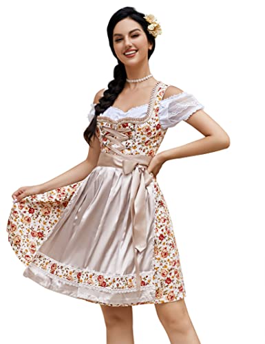 Dirndl femme midi 3 pièces en taille 38 avec robe chemisier et tablier fleurs
